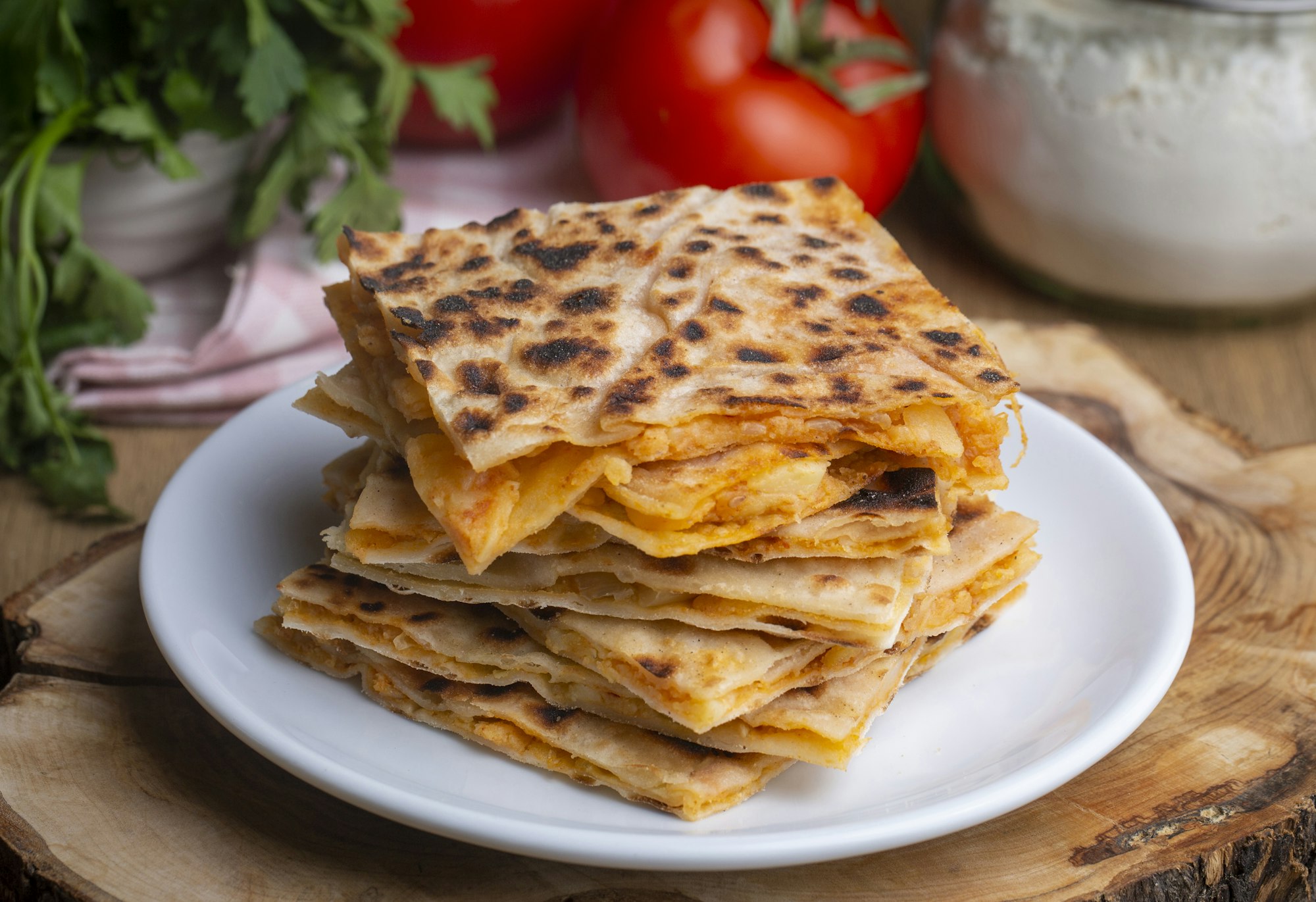 Traditional delicious Turkish food; Potato Pie (Turkish name; patatesli gozleme - gozleme)